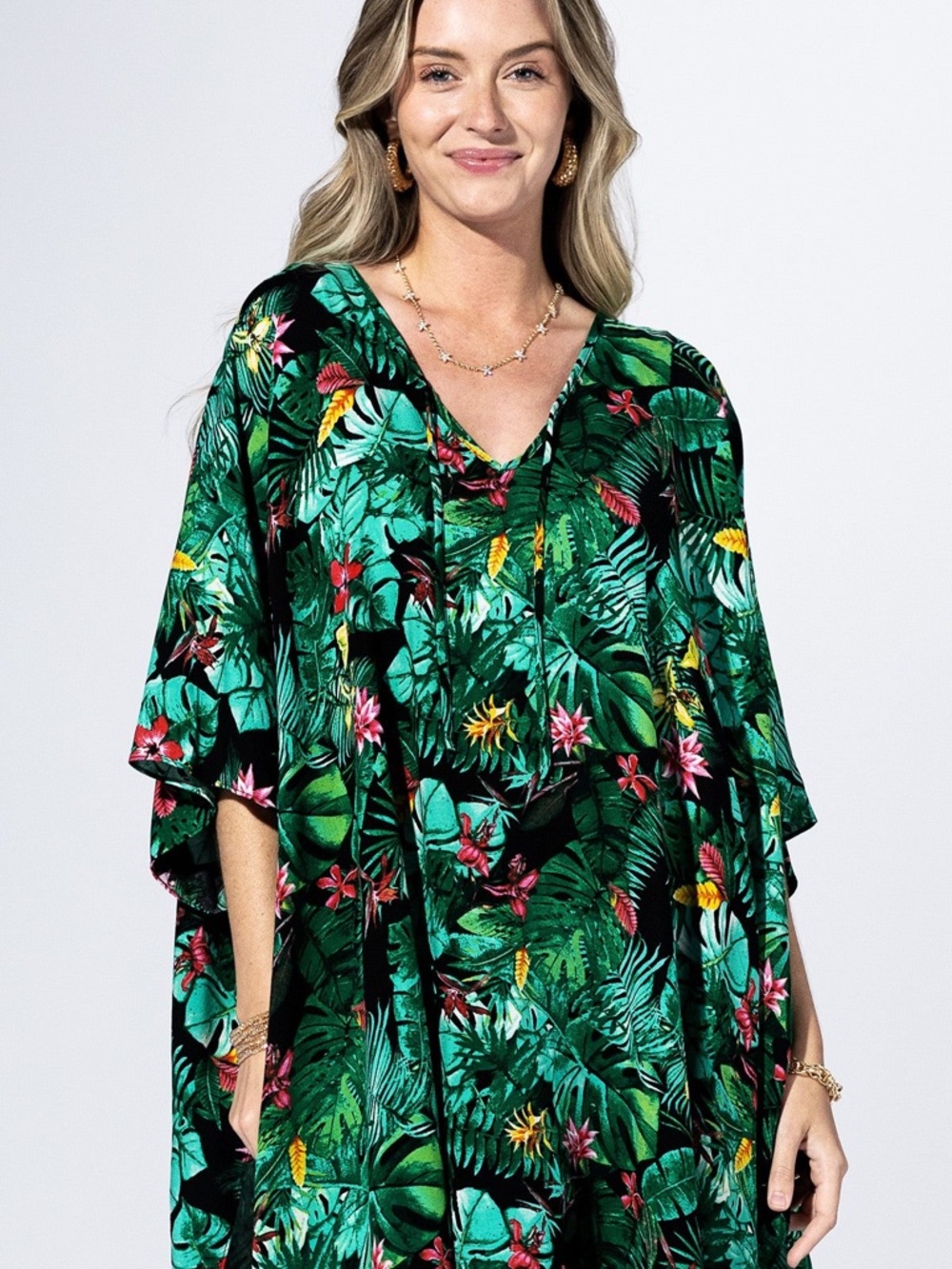 Green Tropical Floral V-Neck kimono one size NWOT